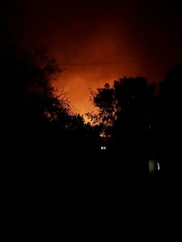 Зарево после удара двух «Гераней» по военному объекту в Белой Церкви под Киевом