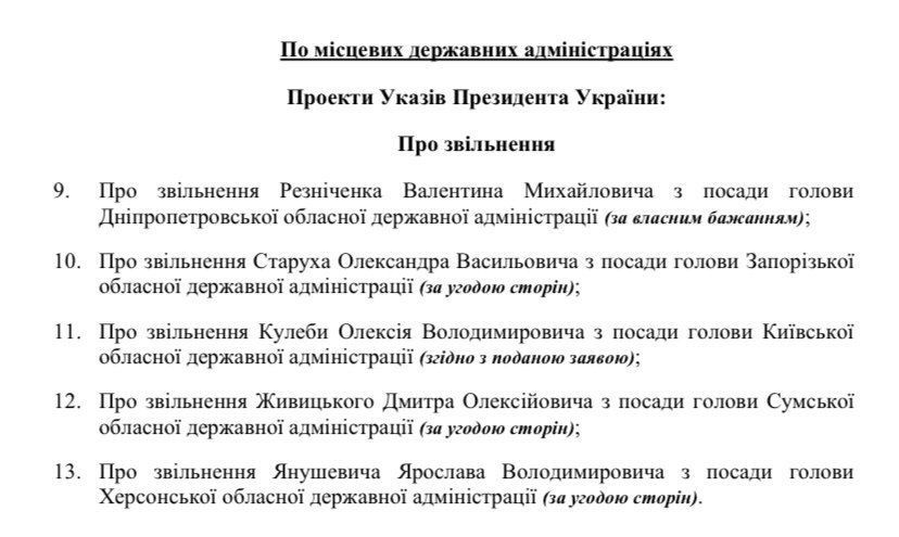 Саня во Флориде: Круговорот в борделе.. Кабинет министров Украины согласовал увольнение пяти глав областных военных администраций