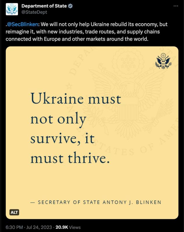 Очередные влажные мечты: Госдепартамент США в лице Энтони Блинкена обещает, что Украина будет процветать