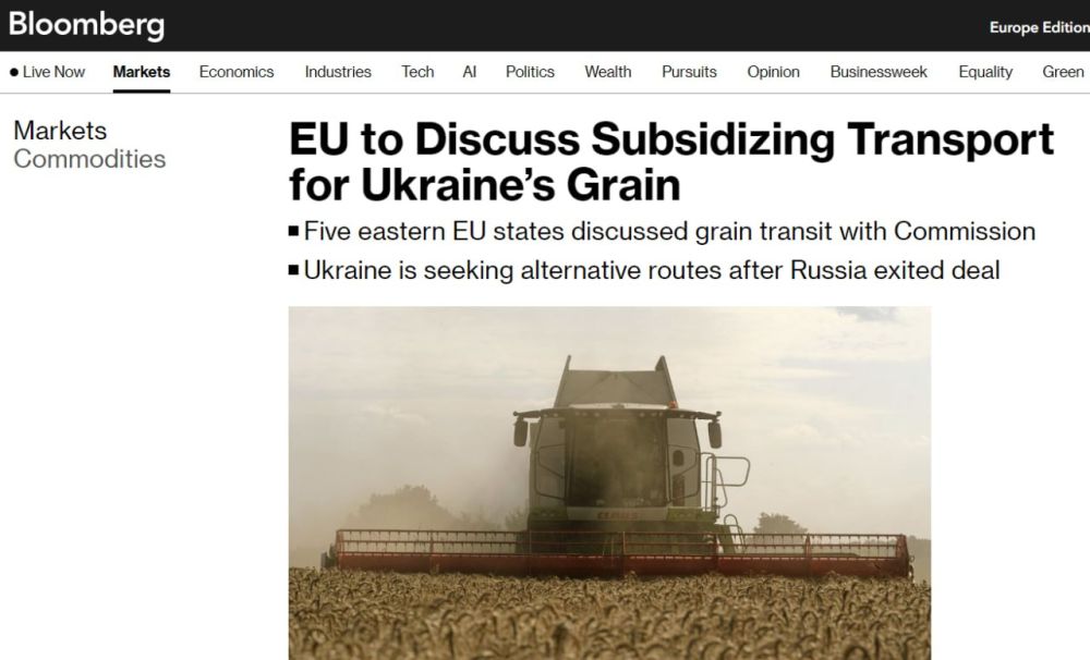 В ЕС обсудят возможность субсидировать поставки зерна с Украины - Bloomberg