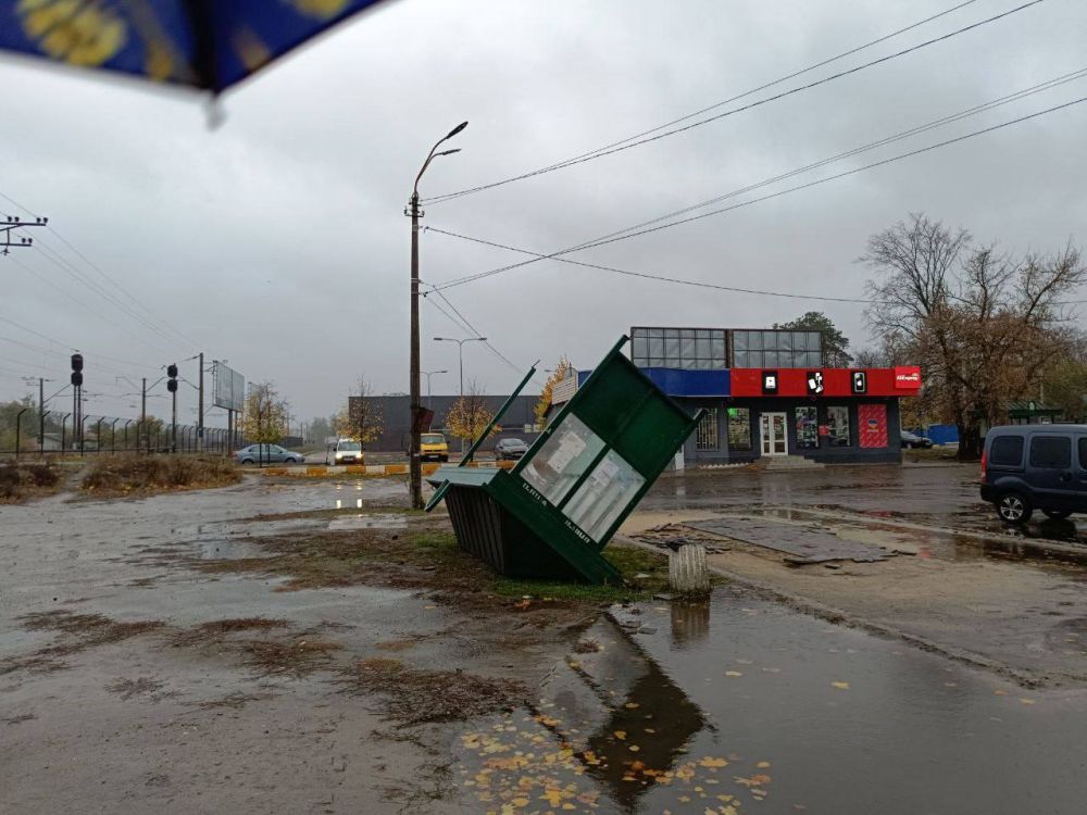 В Ирпене сильный ветер снес остановку