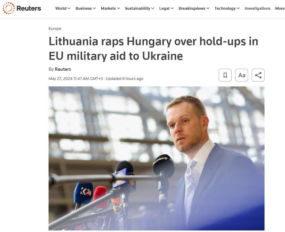 Глава МИД Литвы осудил Венгрию за попытки мешать ЕС на украинском направлении — Reuters