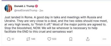 Андрей Клинцевич: Трамп и его переговорщики понимают, что Рим станет мощной переговорной площадкой и готовятся отработать этот формат личных встреч по полной