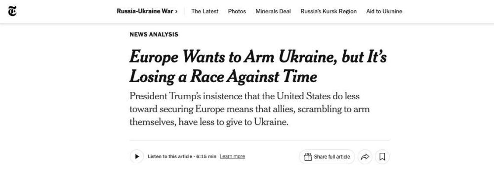 Европа не сможет обеспечить Киев оружием, если США прекратят поставки, пишет The New York Times