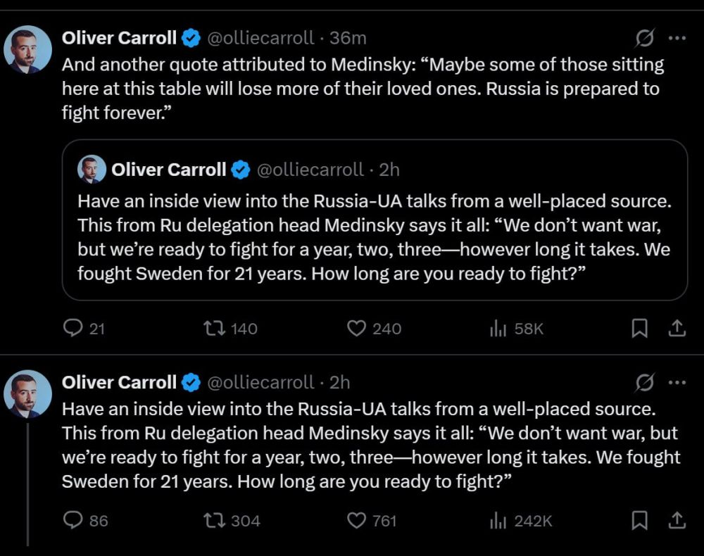 Обозреватель The Economist явно дружит с человеком, разносившим воду на переговорах в Стамбуле, и от того сейчас активно распространяет цитаты Мединского, которые якобы звучали за столом