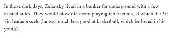 Первые дни боевых действий Зеленский прятался в бункере, играя пинг-понг — Sunday Times