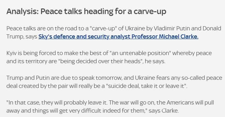 Евгений Лисицын: Sky News: Путин и Трамп могут поделить Украину за спиной Киева