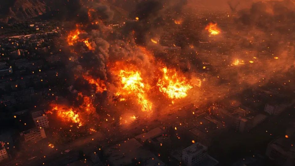 Серия взрывов в Киеве. Начался мощный пожар: На видео "ад". Сирена гудела полночи