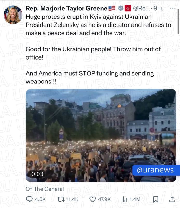 «Выгоните его из кабинета!»: конгрессвумен Марджори Тейлор Грин назвала Зеленского диктатором, который не хочет мира, и призвала прекратить поставки американского оружия Украине