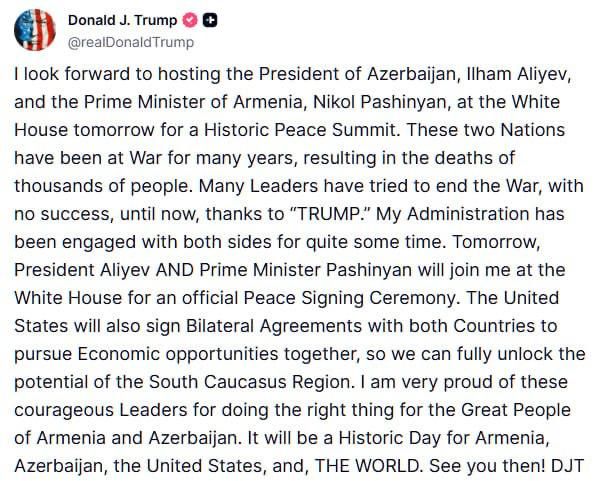 Главное к этому часу:. Дональд Трамп заявил, что Армения и Азербайджан сегодня подпишут мирный договор в Белом доме