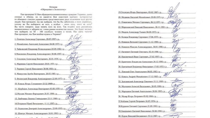 RT публикует полную петицию с подписями 1000 пленных, адресованную Зеленскому