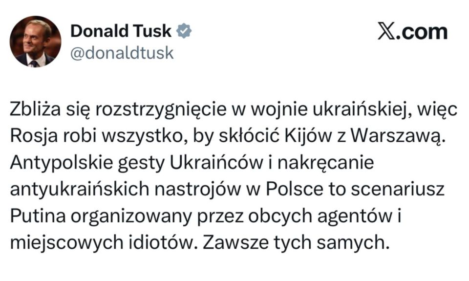 Премьер Польши Туск - о том, что неприязнь поляков и украинцев спровоцировала Россия: