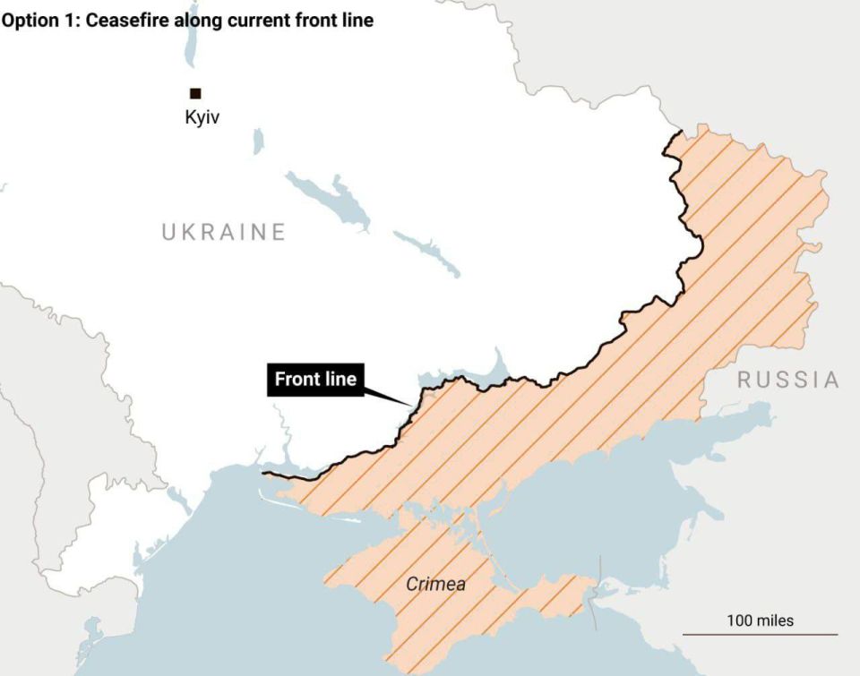 Варианты новых украинских границв зависимости от итогов соглашентя России и США публикует The Times: