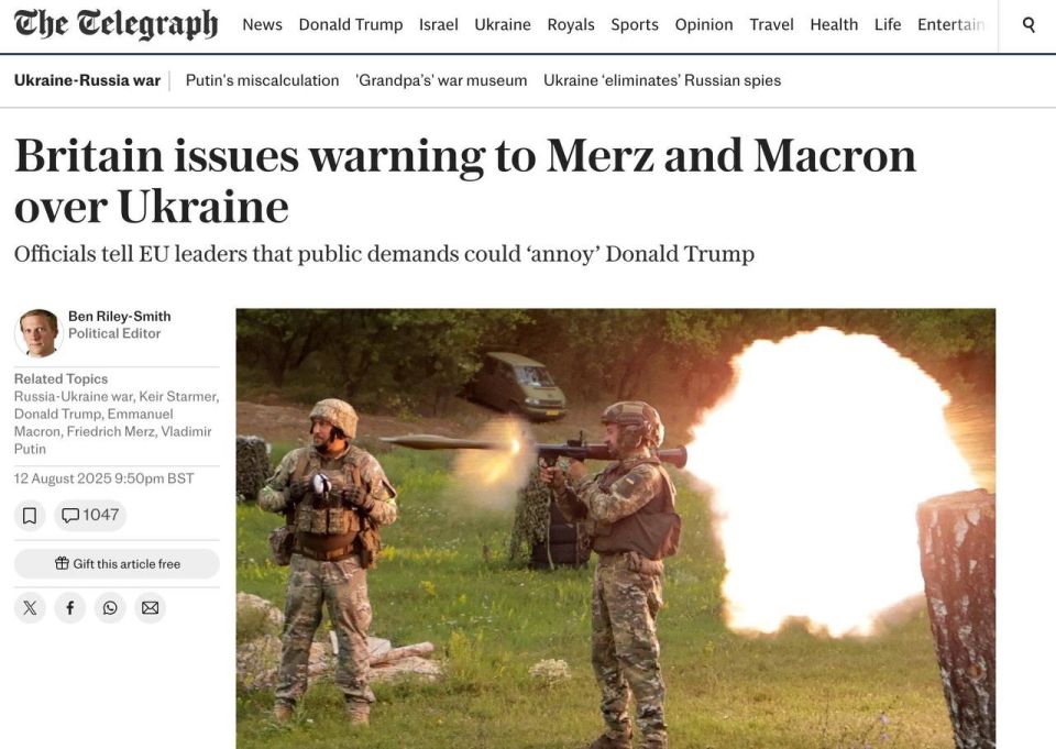 The Telegraph пишет, что Лондон призвал Макрона и Мерца воздержаться от комментариев о переговорах Трампа и Путина:
