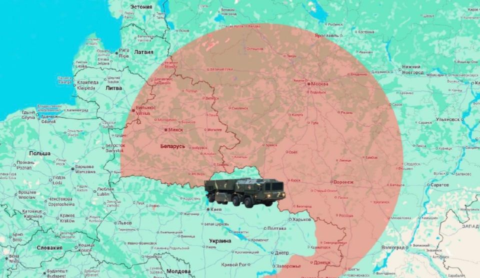 ФСБ показала карту, демонстрирующую потенциальную дальность поражения целей при планируемом запуске ракет «Сапсан» с территории Украины