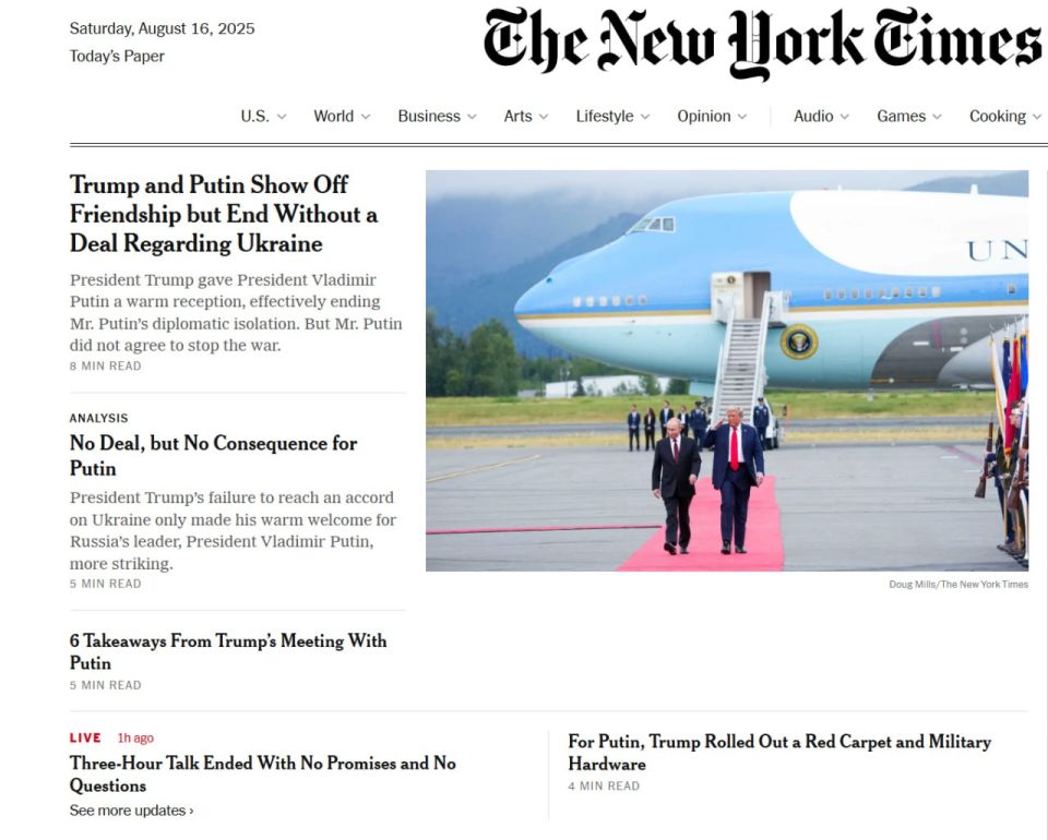 Американские СМИ пишут об "определенной победе" России на саммите на Аляске, свидетельствуют данные американских изданий, с которыми ознакомился журналист "Вестей"