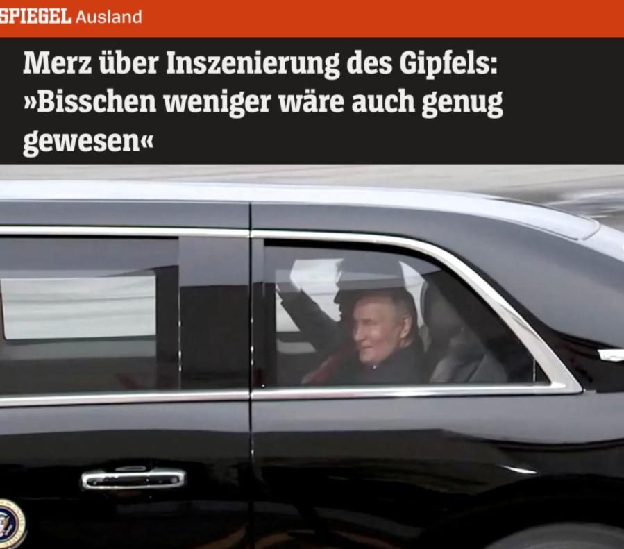 «Фридрих Мерц об инсценировке саммита Трампа и Путина: «Чуть меньше было бы достаточно»: Канцлер Германии Мерц назвал саммит на Аляске "протокольным шоу"