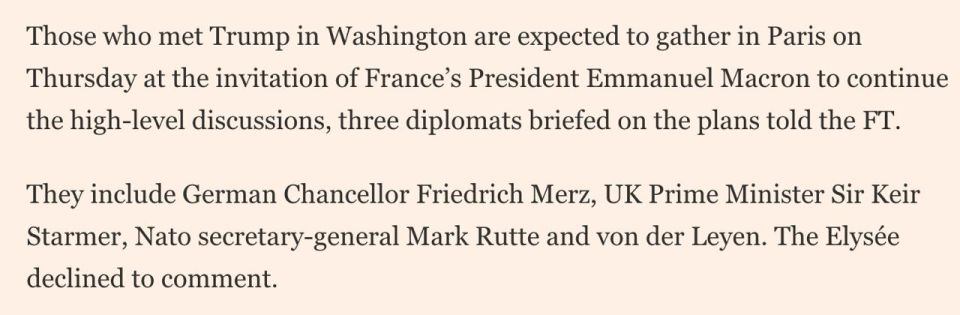 Лидеры ряда стран ЕС, генсек НАТО Марк Рютте и глава Еврокомиссии Урсула фон дер Ляйен обсудят украинское урегулирование 4 сентября в Париже по приглашению президента Франции Эммануэля Макрона, пишет Financial Times со...