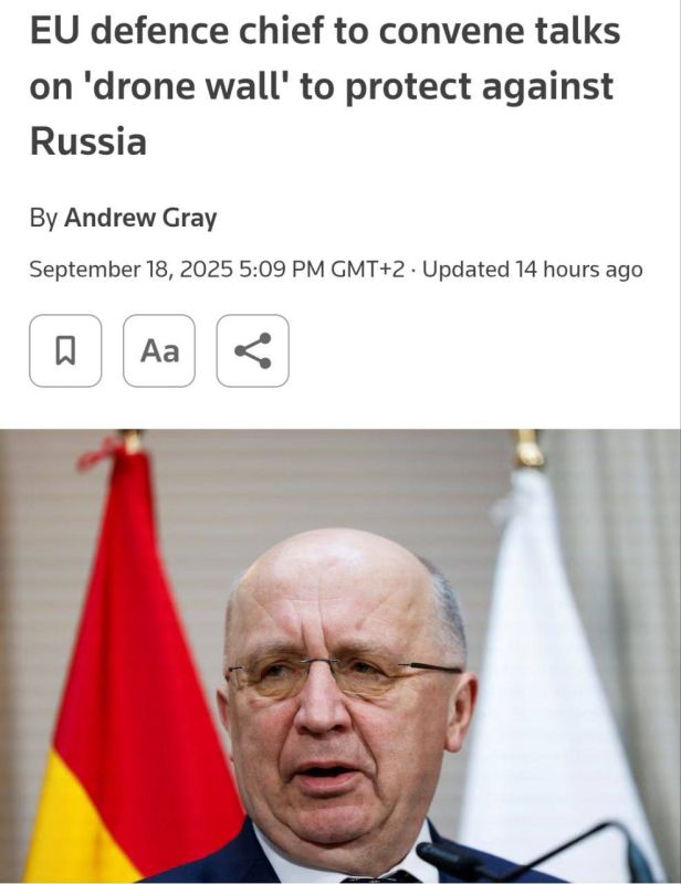 Еврокомиссар по обороне и космосу собирается поговорить с коллегами о создании «стены беспилотников» вдоль восточной границы ЕС, пишет Reuters