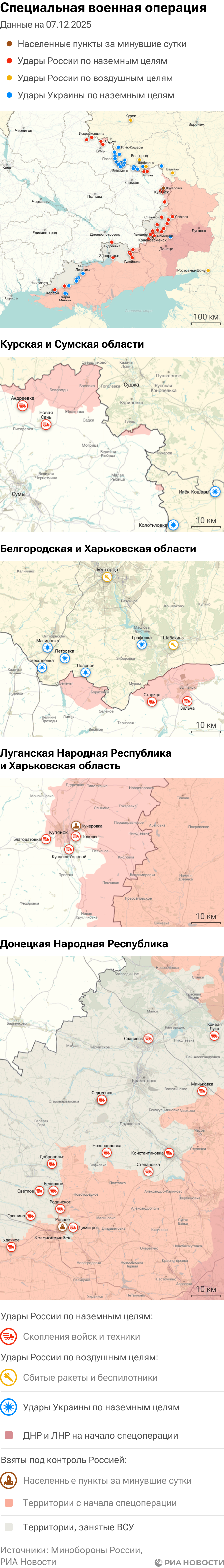 Карта спецоперации Вооруженных сил России на Украине на 07.12.2025