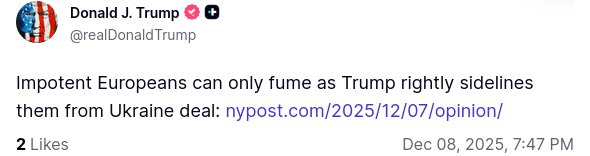 «Импотентные европейцы могут только злиться, пока Трамп справедливо отодвигает их в сторону от соглашения по Украине»