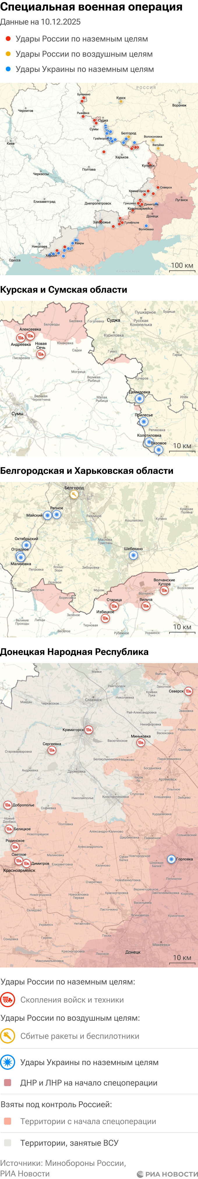 Карта спецоперации Вооруженных сил России на Украине на 10.12.2025