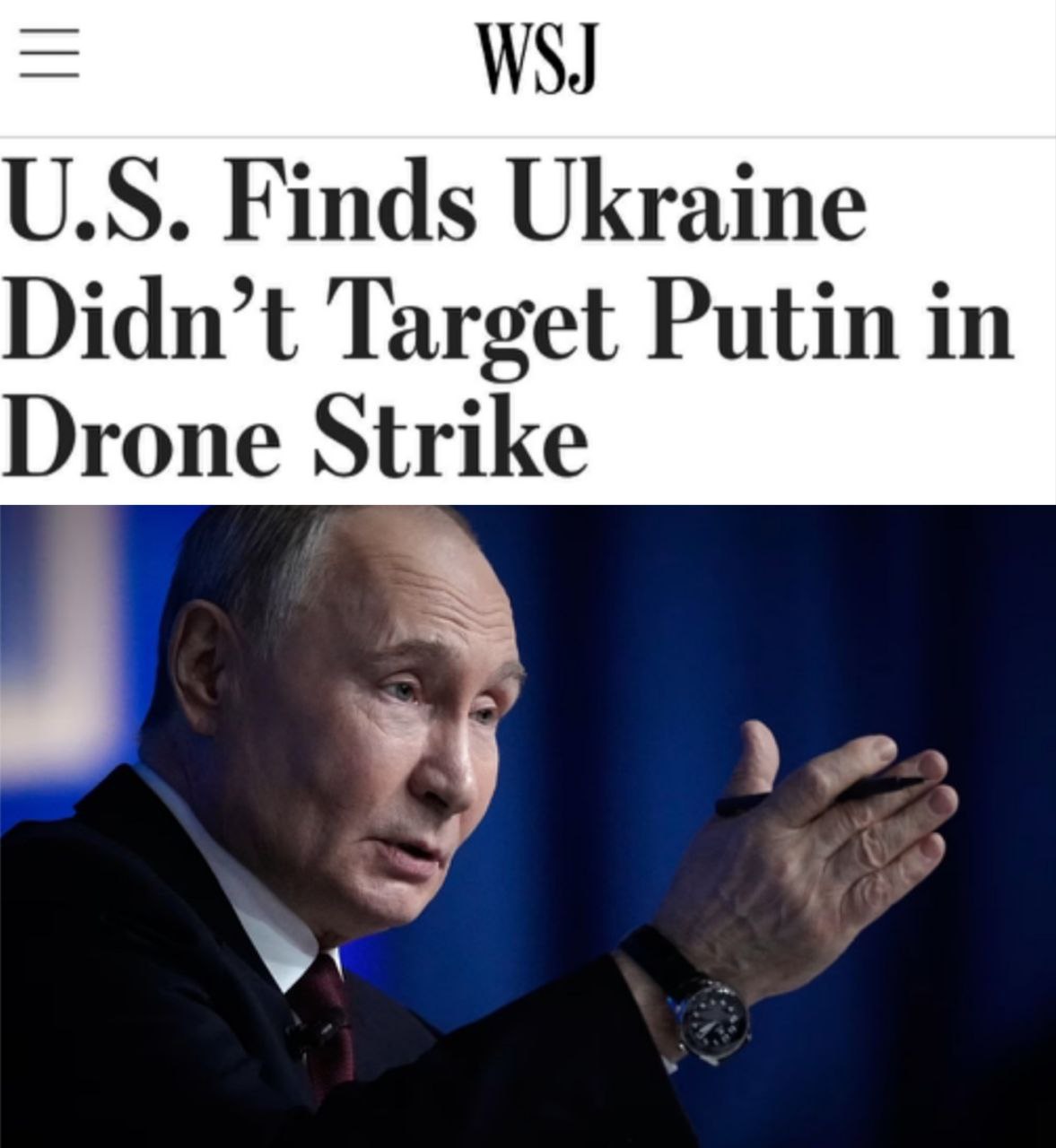 США ВСТУПИЛИСЬ ЗА ХОХЛОВ. Wall Street Journal выпустило статью со ссылкой на источник в "американских спецслужбах", который подтвердил, якобы ВСУ не собирались атаковать резиденцию Путина : "Представители американских...