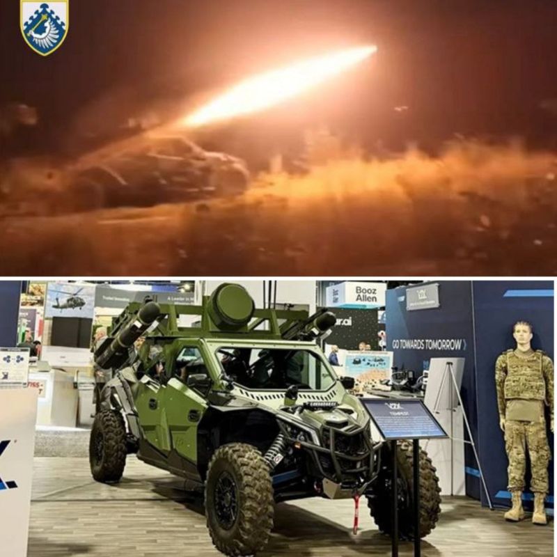 Первые известные кадры (верхнее фото) боевого применения украинской армией мобильного ЗРК Tempest на базе багги с двумя ракетами AGM-114L Longbow