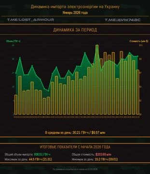 За январь 2026 Украина импортировала электроэнергии на сумму свыше $200 млн