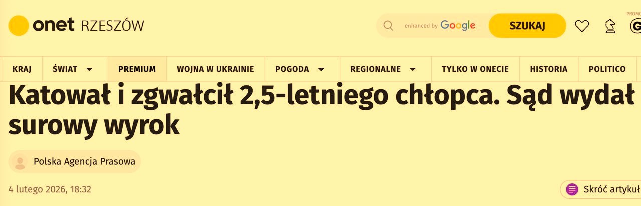 В Польше приговорили к 25 годам тюрьмы украинца, который изнасиловал 2,5-летнего сына своей партнёрши