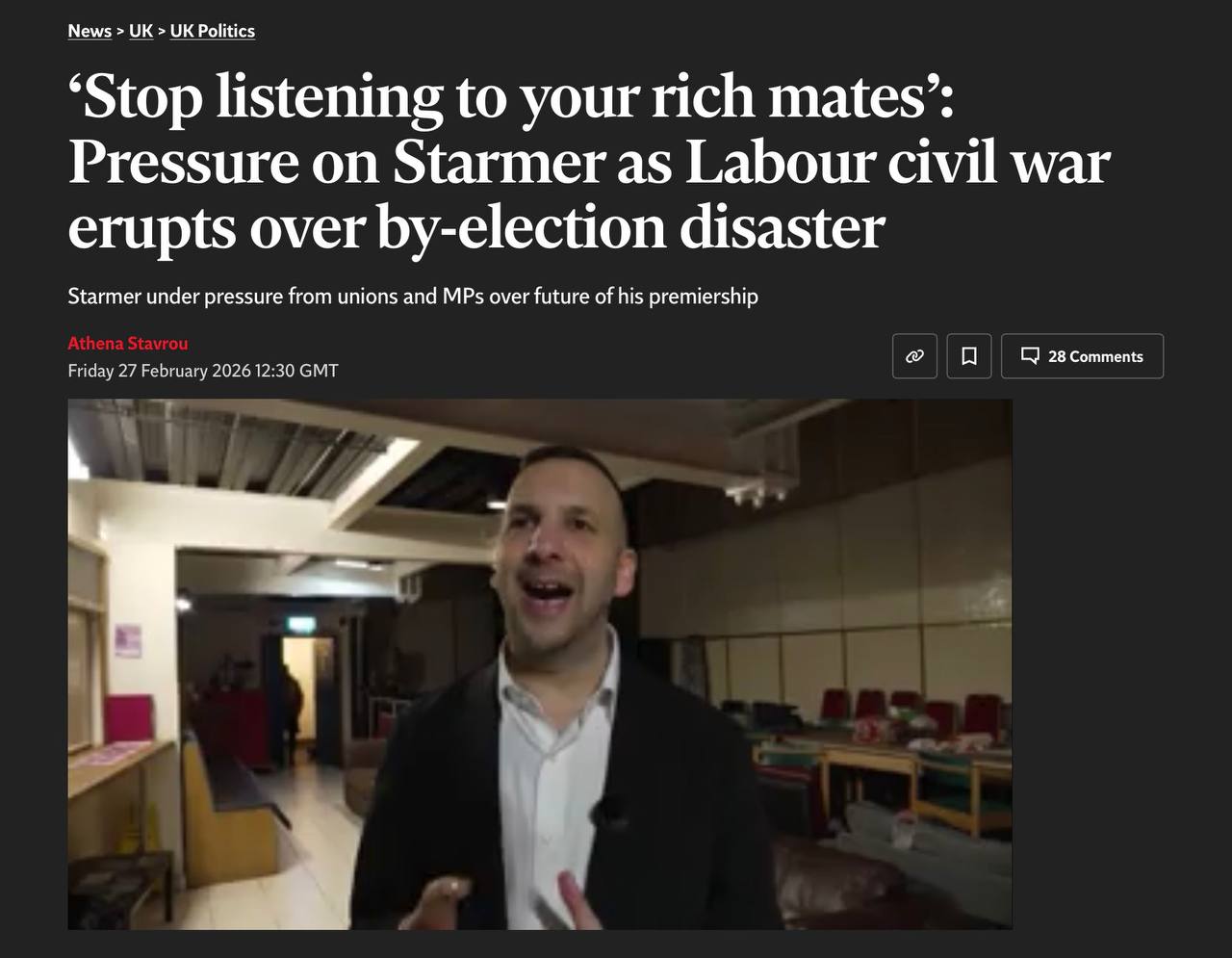 Владимир Корнилов: Как я и предсказывал сегодня утром, на Стармера после сегодняшнего унизительного поражения в Манчестере уже обрушились спонсоры и активисты Лейбористской партии