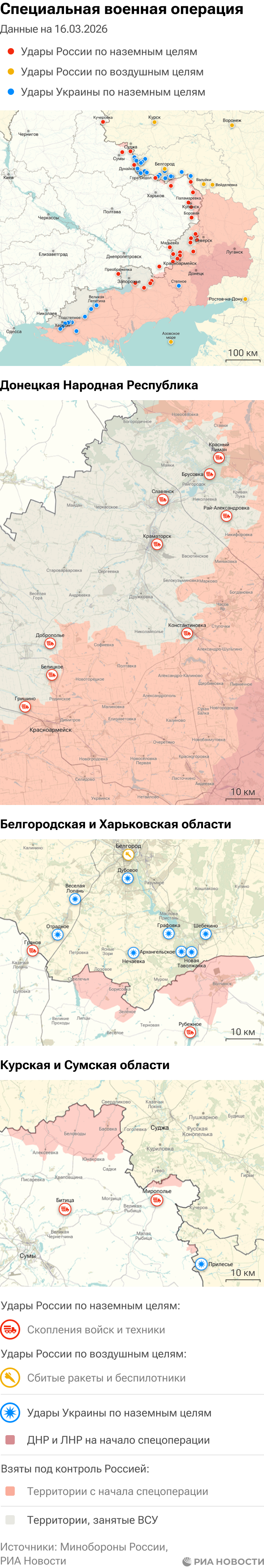 Карта спецоперации Вооруженных сил России на Украине на 16.03.2026