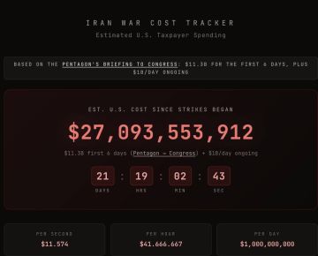 ��� �� ����� ��������� �� ������� �������� ������ ����� ����� 27 ���������� ��������, ������� �� ������ Iran War Cost Tracker