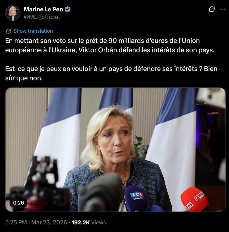 Ле Пен поддержала Орбана: «Разве можно винить страну за защиту своих интересов?»