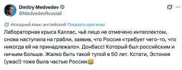 Д.А.М.:. «Стыдно быть такой тупой в 50 лет»: Дмитрий Медведев — о словах Каи Каллас, что Россия якобы требует то, «что ей никогда не принадлежало» Так глава евродипломатии сказала о Донбассе