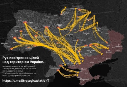 Карта атак российских дронов со вчерашнего вечера