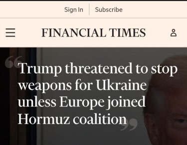 Трамп "был истеричен" и угрожал прекратить поставки оружия Украине, если Европа не присоединится к разблокировке Ормузского пролива — Financial Times