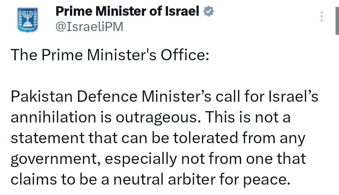 Администрация Нетаньяху обвиняет министра обороны Пакистана в разжигании ненависти к еврейскому народу: