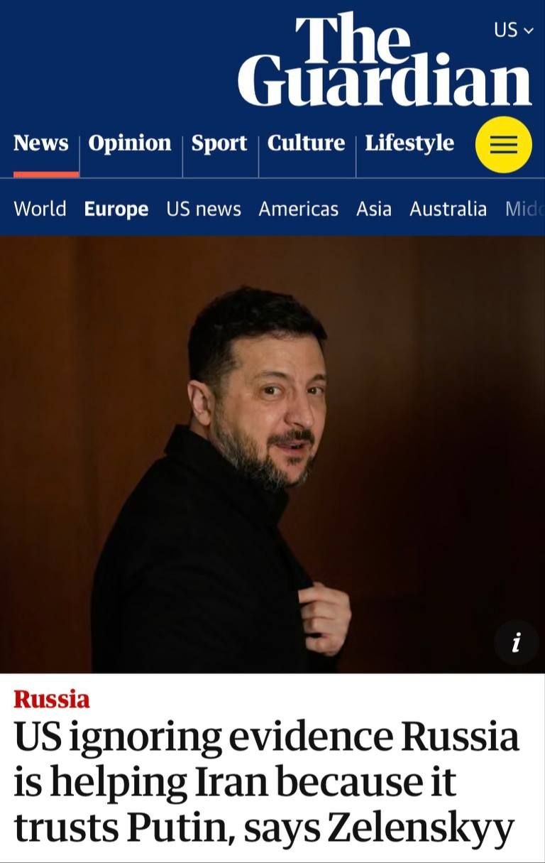 США ИГНОРИРУЮТ ДОКАЗАТЕЛЬСТВА ТОГО, ЧТО РОССИЯ ПОМОГАЕТ ИРАНУ, ПОСКОЛЬКУ ДОВЕРЯЮТ ПУТИНУ» — Зеленский идёт на все ради победы и критикует Вэнса за визит к Орбану