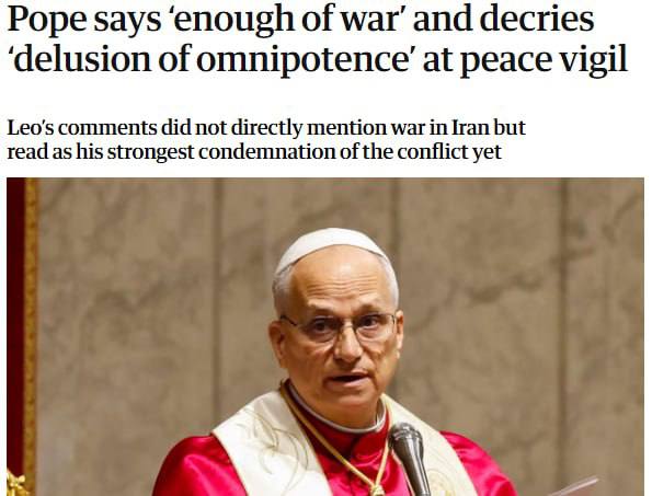 Папа Лев XIV заявил, что нападение США на Иран стало следствием "иллюзии всемогущества"