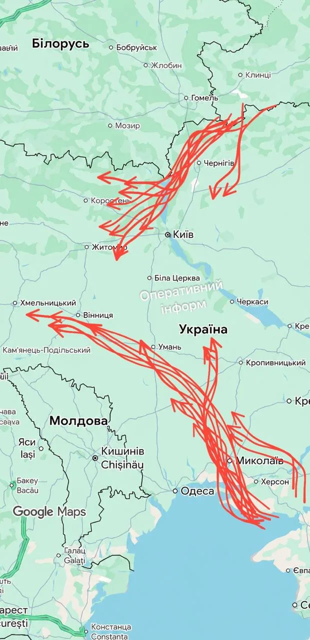 Сообщают, что дронов над Украиной уже около двухсот