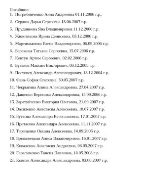 Власти ЛНР опубликовали полный список студентов, погибших при атаке ВСУ на колледж в Старобельске