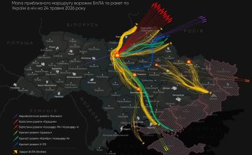 Враг публикует карту с маршрутами дронов и ракет, ночью атаковавших Украину