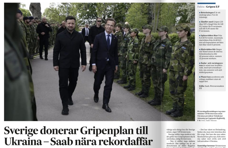 Владимир Корнилов: Газета Svenska Dagbladet сегодня, радуясь сделке по продаже списанных самолетов Gripen Украине, одновременно сетует: