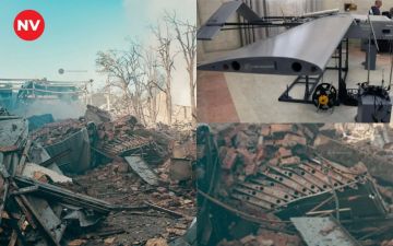 Обломки крыльев дронов-камикадзе FP-1 (FP-2) в цеху по сборке БПЛА, уничтоженного ночным ударом ВС РФ на территории киностудии им. А.П. Довженко в Киеве
