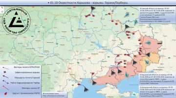 Анимированная схема ударов по территории Украины 07:30 22 июня 2026 – 07:30 23 июня 2026 года