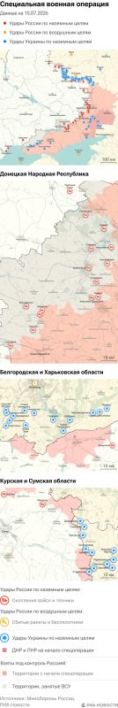 Карта спецоперации Вооруженных сил России на Украине на 15.07.2026