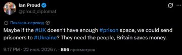 Британский дипломат Иан Прауд предложил отправлять на Украину преступников, которых власти Лондона собираются освободить из-за перегруженности тюрем