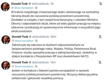 Премьер Польши Туск:. Во время массированного ракетного удара России по западной Украине было нарушено воздушное пространство Польши
