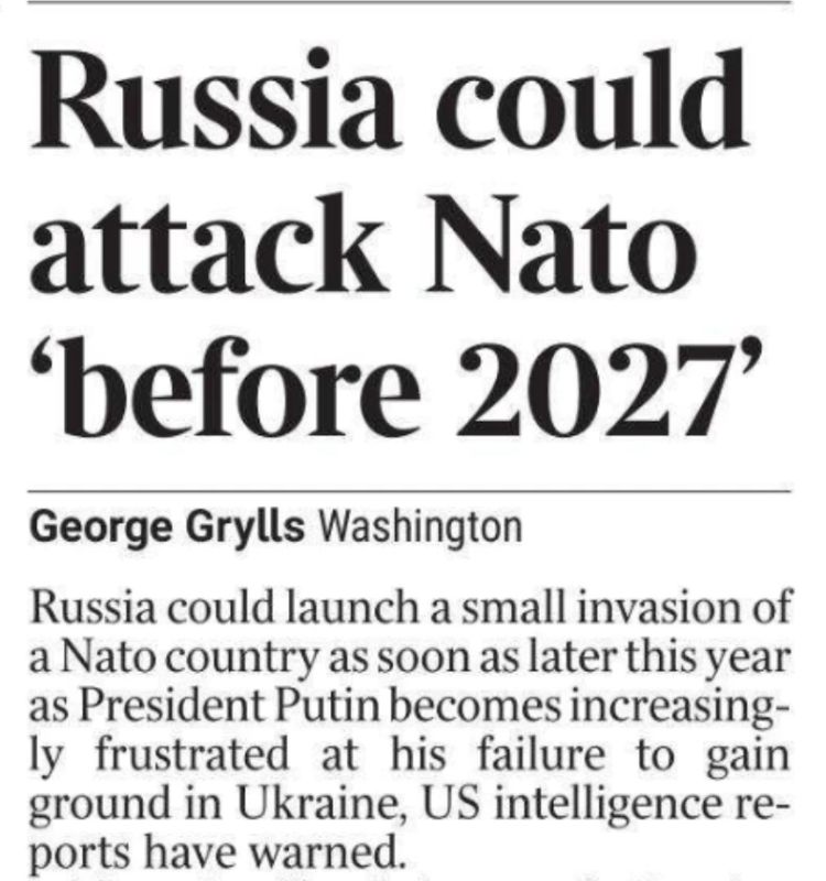 Владимир Корнилов: Пока вы спали, The Times обрадовала своих читателей: «Россия может атаковать НАТО до 2027 года»! То есть остались-то всего считанные дни и недели до нападения!